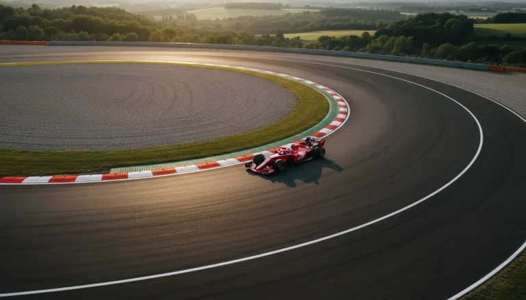 Luchtfoto van een Formule 1-circuit met een auto die door een bochtenreeks rijdt