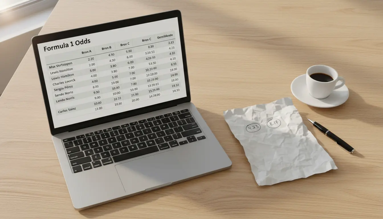 Analyse van Formule 1 quoteringen en odds op een laptop