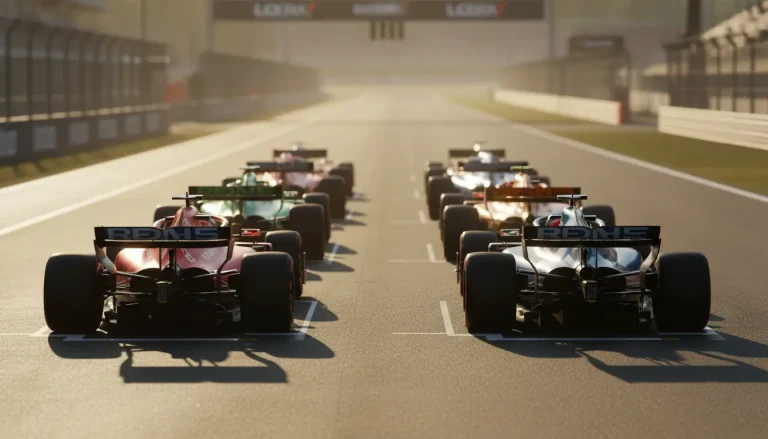 Formule 1 auto's op het startgrid bij de start van een Grand Prix