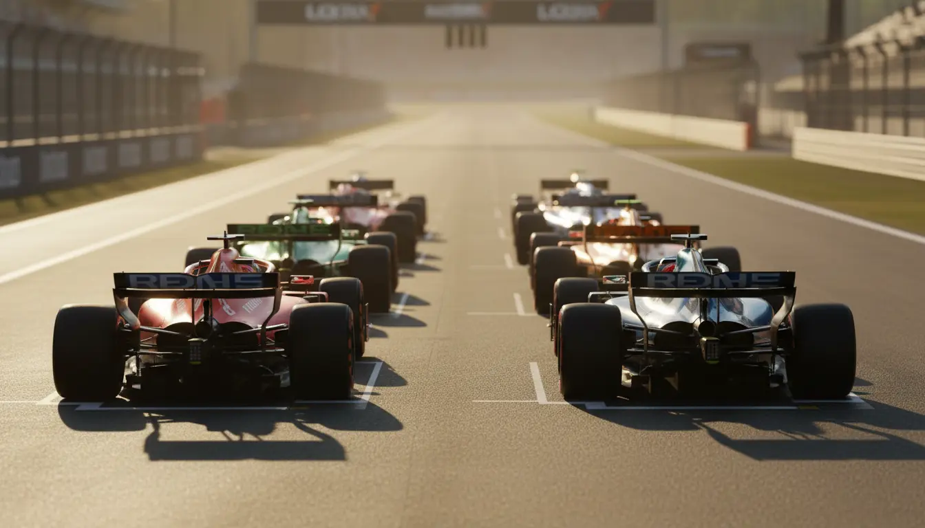 Formule 1 auto's op het startgrid bij de start van een Grand Prix